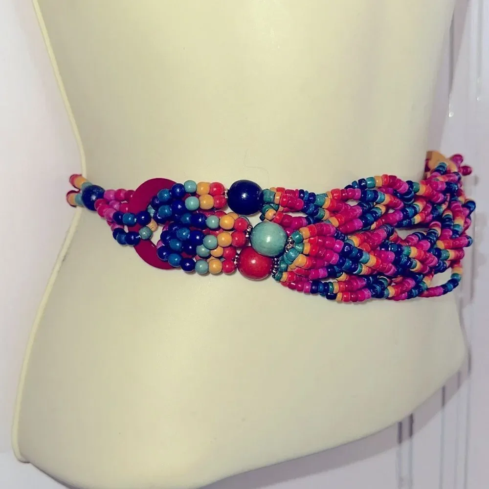 Fabulous vintage‎ multi colored wooden bead belt